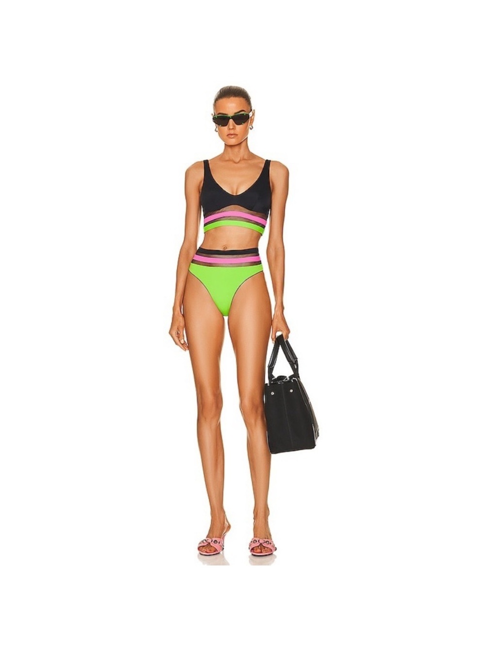 Agent Provocateur Zenaya Neon High Waisted Mesh Stripe Bikini Set